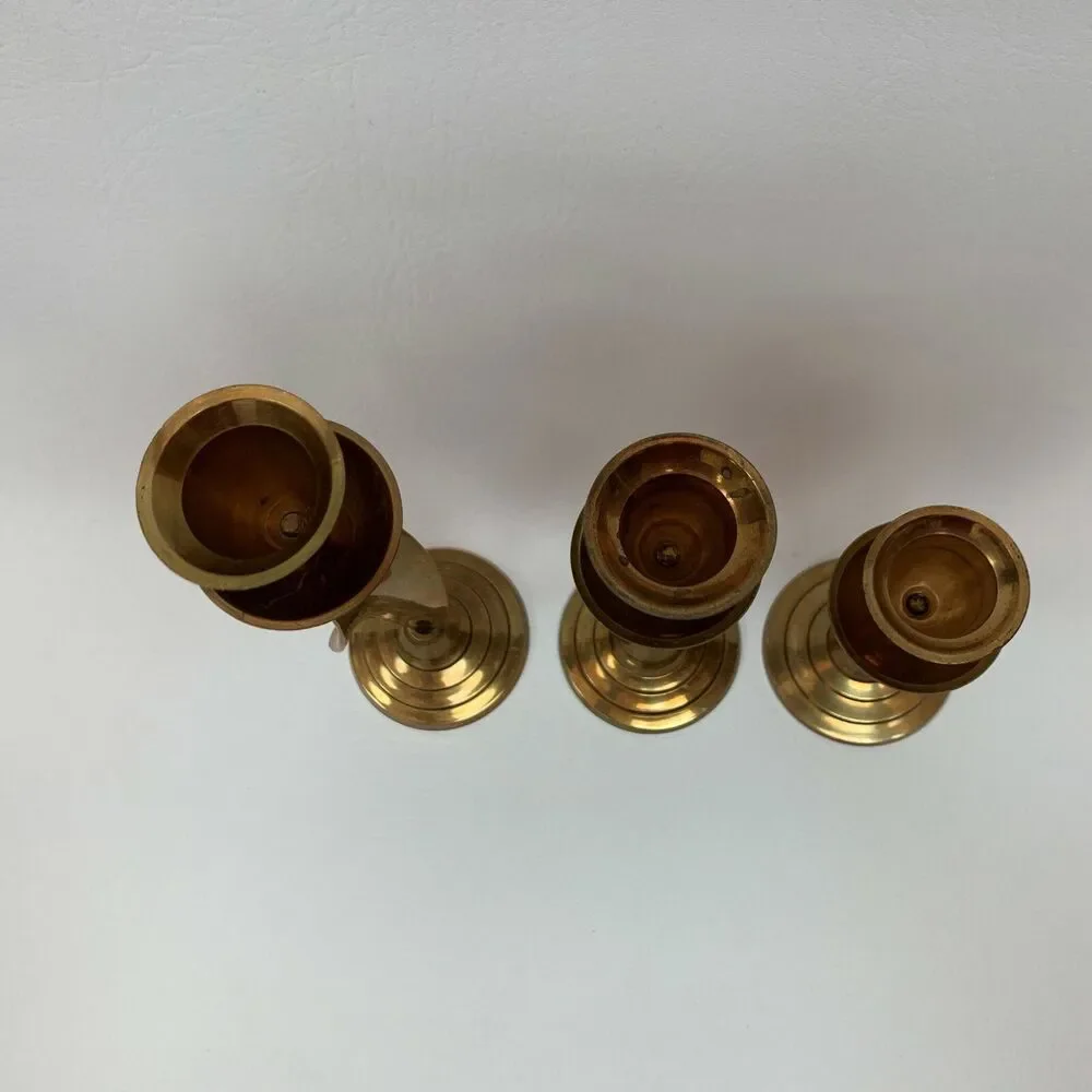 Brass Graduated Candlestick Candle Holders Swirl Twist Lot‎ of 3